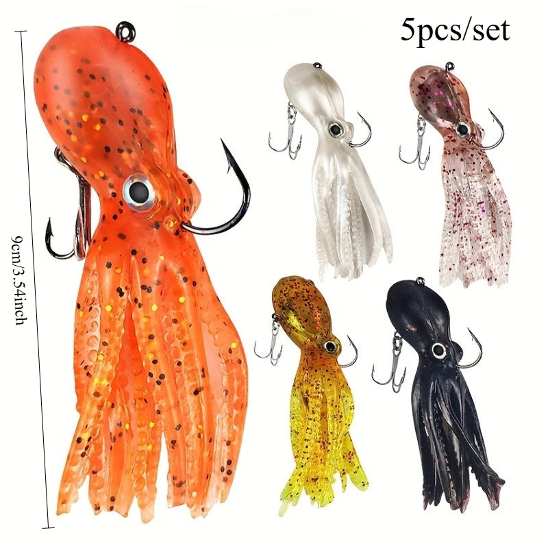 5pcs Saltwater Squid Skirt Swimbait – Soft Fishing Lures for Lingcod & Rockfish