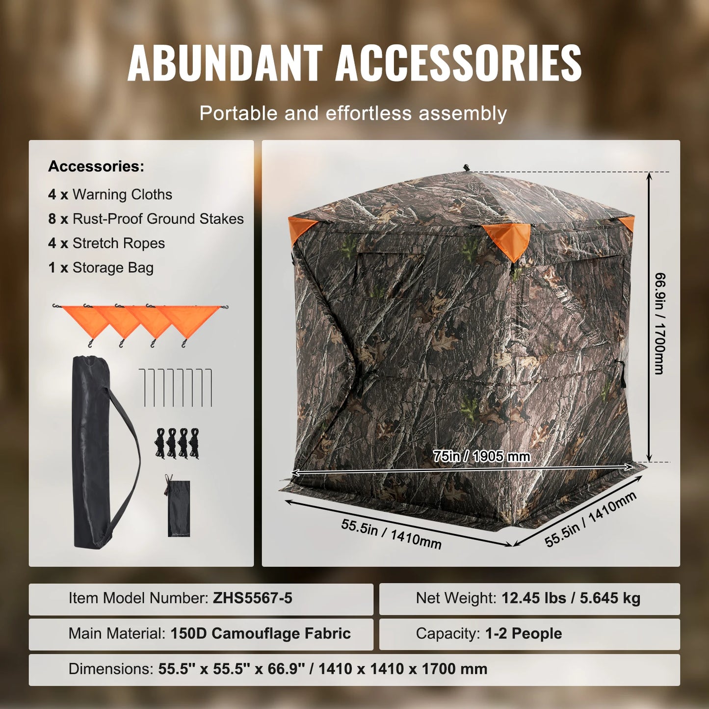 270° See-Through Hunting Blind – 2–3 Person Pop-Up Deer Ground Blind with Carry Bag