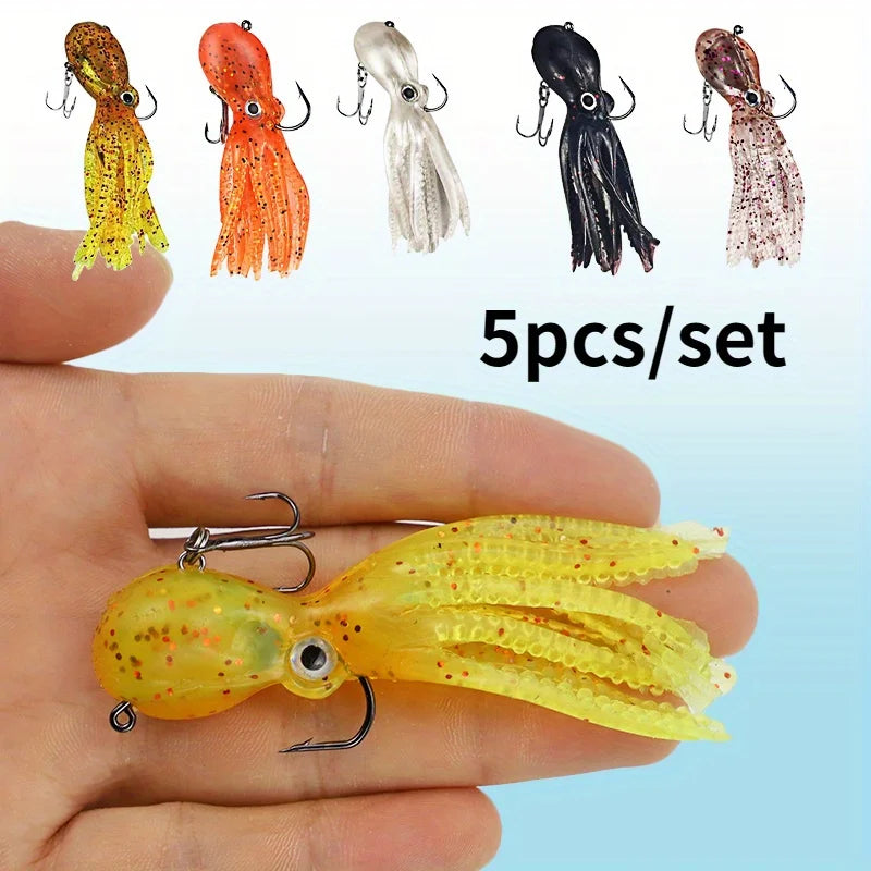 5pcs Saltwater Squid Skirt Swimbait – Soft Fishing Lures for Lingcod & Rockfish