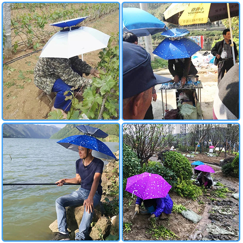 69/95cm Portable Umbrella Hat – Foldable Waterproof Sun & Rain Cap for Fishing, Camping, Beach