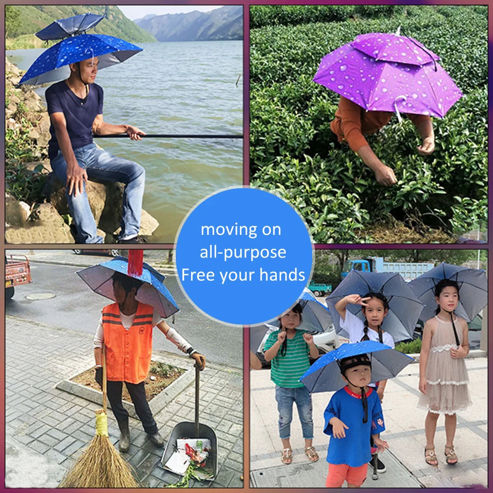 69/95cm Portable Umbrella Hat – Foldable Waterproof Sun & Rain Cap for Fishing, Camping, Beach