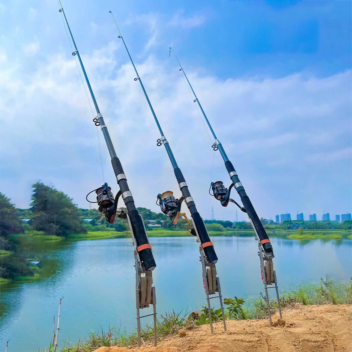 35×17cm Stainless Steel Rod Stand – Automatic Spring Fishing Holder Bracket