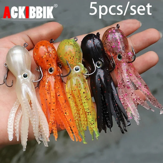 5pcs Saltwater Squid Skirt Swimbait – Soft Fishing Lures for Lingcod & Rockfish