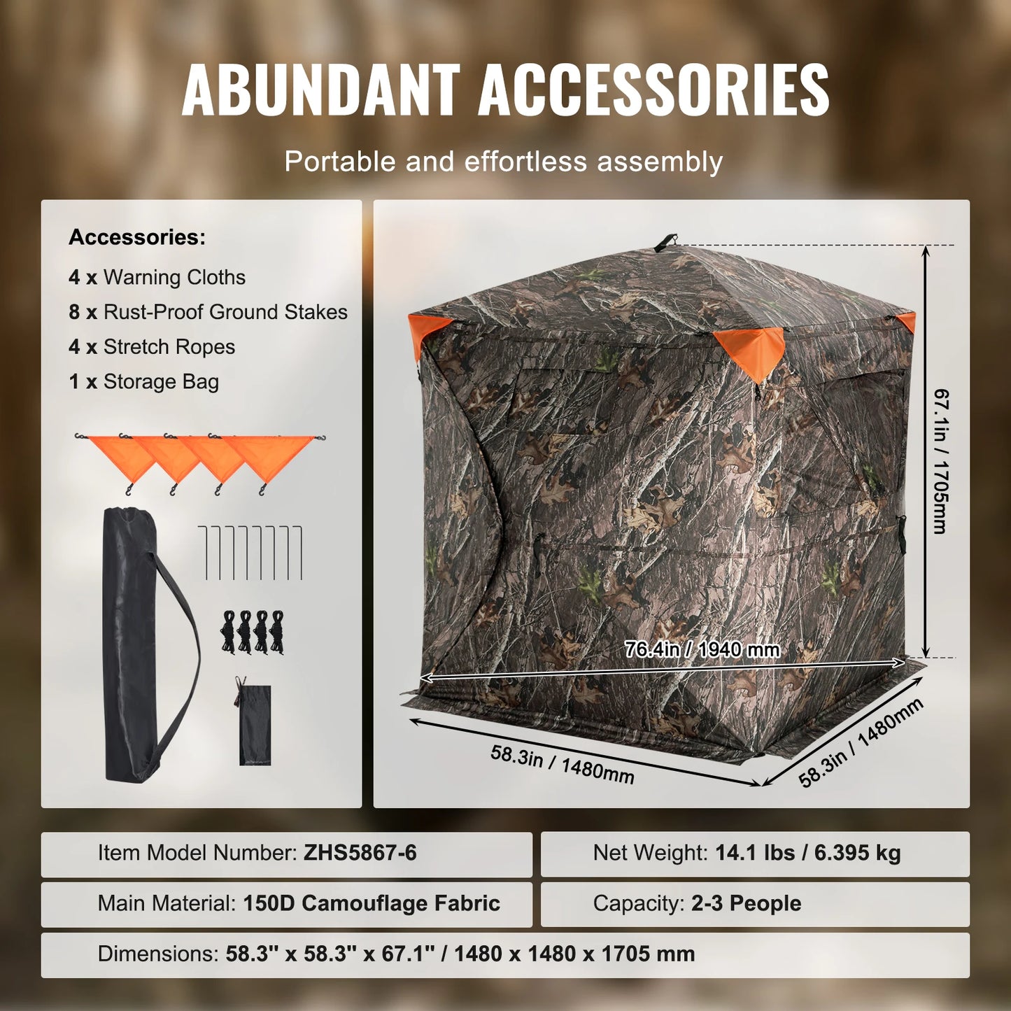 270° See-Through Hunting Blind – 2–3 Person Pop-Up Deer Ground Blind with Carry Bag