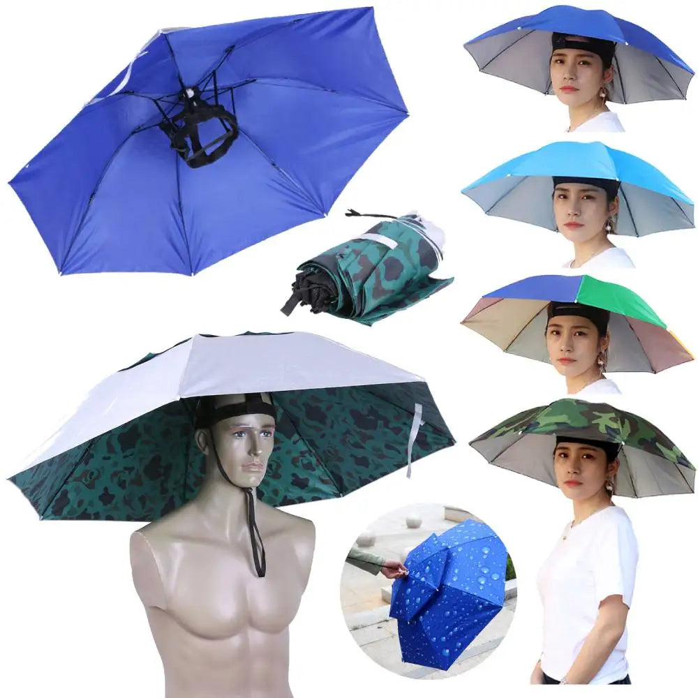 69/95cm Portable Umbrella Hat – Foldable Waterproof Sun & Rain Cap for Fishing, Camping, Beach