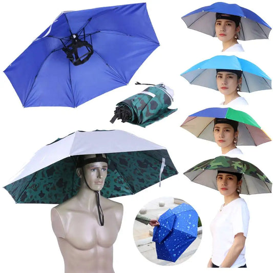 69/95cm Portable Umbrella Hat – Foldable Waterproof Sun & Rain Cap for Fishing, Camping, Beach