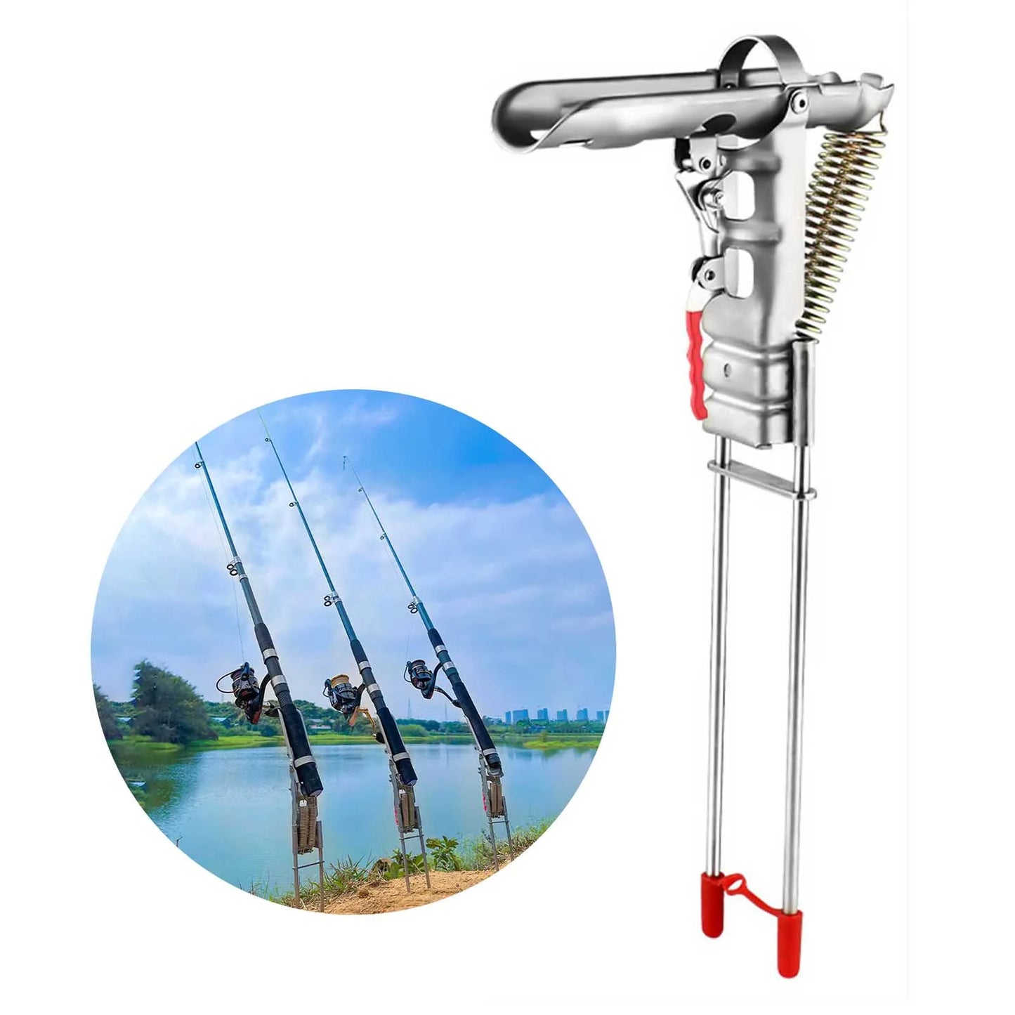 35×17cm Stainless Steel Rod Stand – Automatic Spring Fishing Holder Bracket
